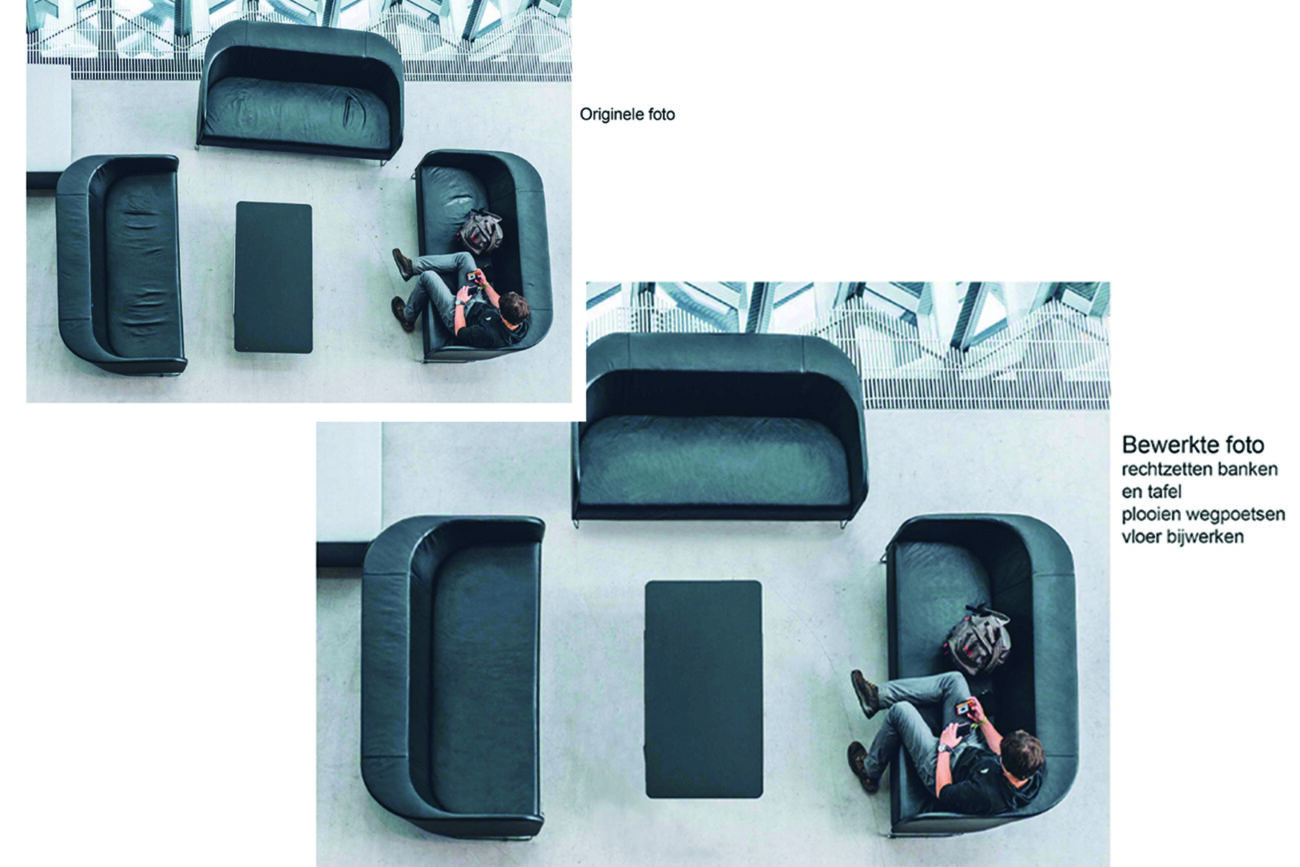 Foto van een bankstel; rechtzetten en opstrakken. fotobewerking fotomanupilatie retail bankstel