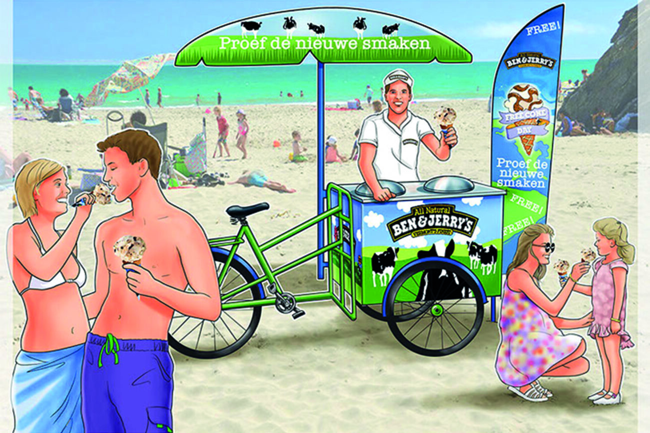 Visual voor Ben & Jerry's ijs; een voorstel om een ijsfiets te laten zien. schets reatil food ijs unilever