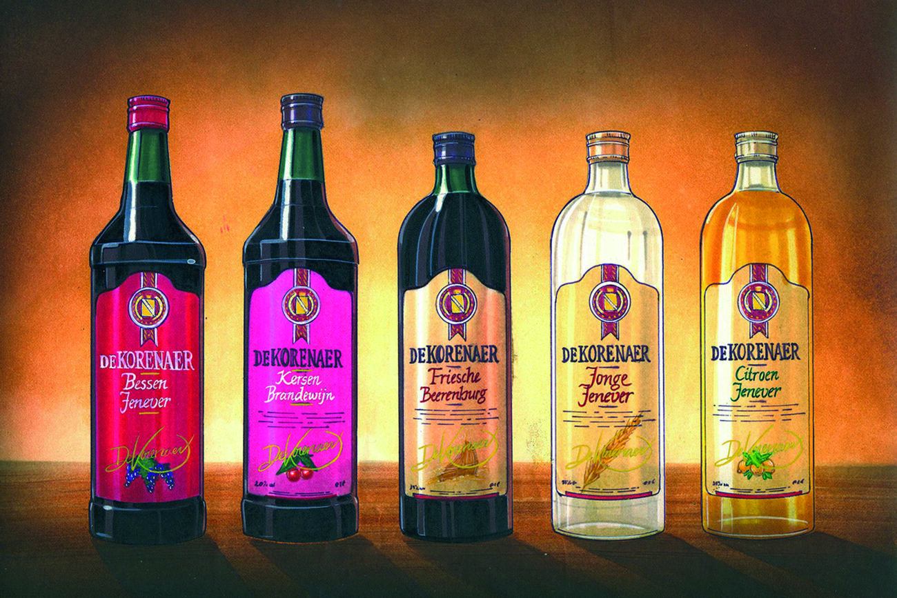 Visual van een aantal producten van de Korenaer. schets van food reatil winkelvloer drank