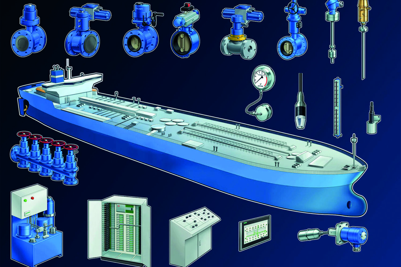 Een illustratie van een schip met pompen die Eriks Nederland hierop kan installeren. industrie tekening schip boot off shore industrie oliepomp pompen