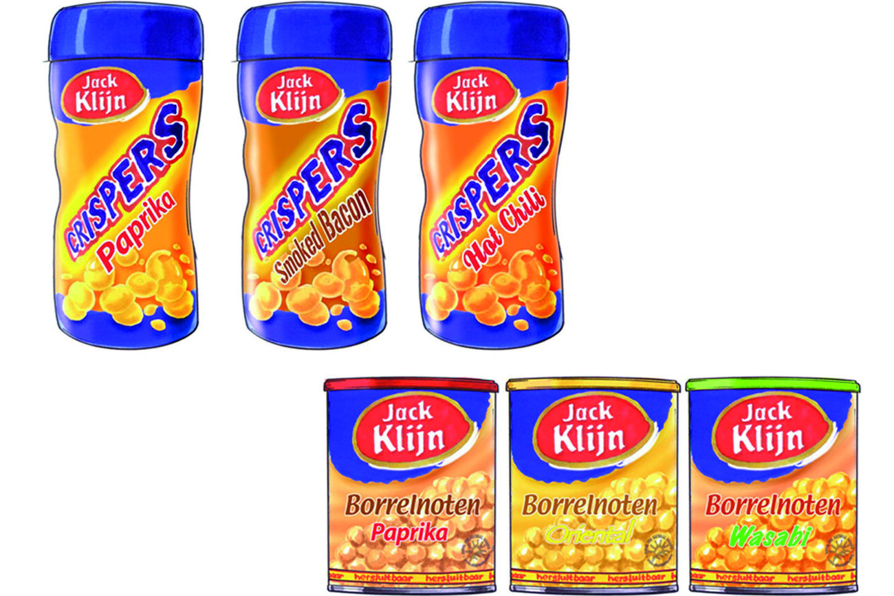 Visuals van twee nieuwe producten van Jack Klijn snacks. reatil food schetsen tekeningen verpakkingen