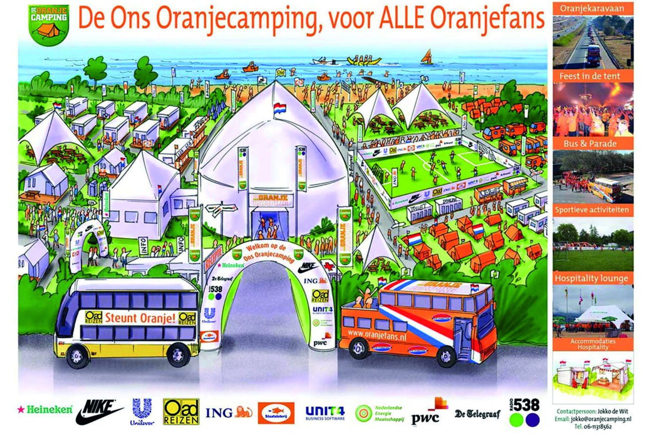 Visual om een voorstel voor de Oranjecamping te laten zien. schets event nederlands elftal supporters oranje wk ek
